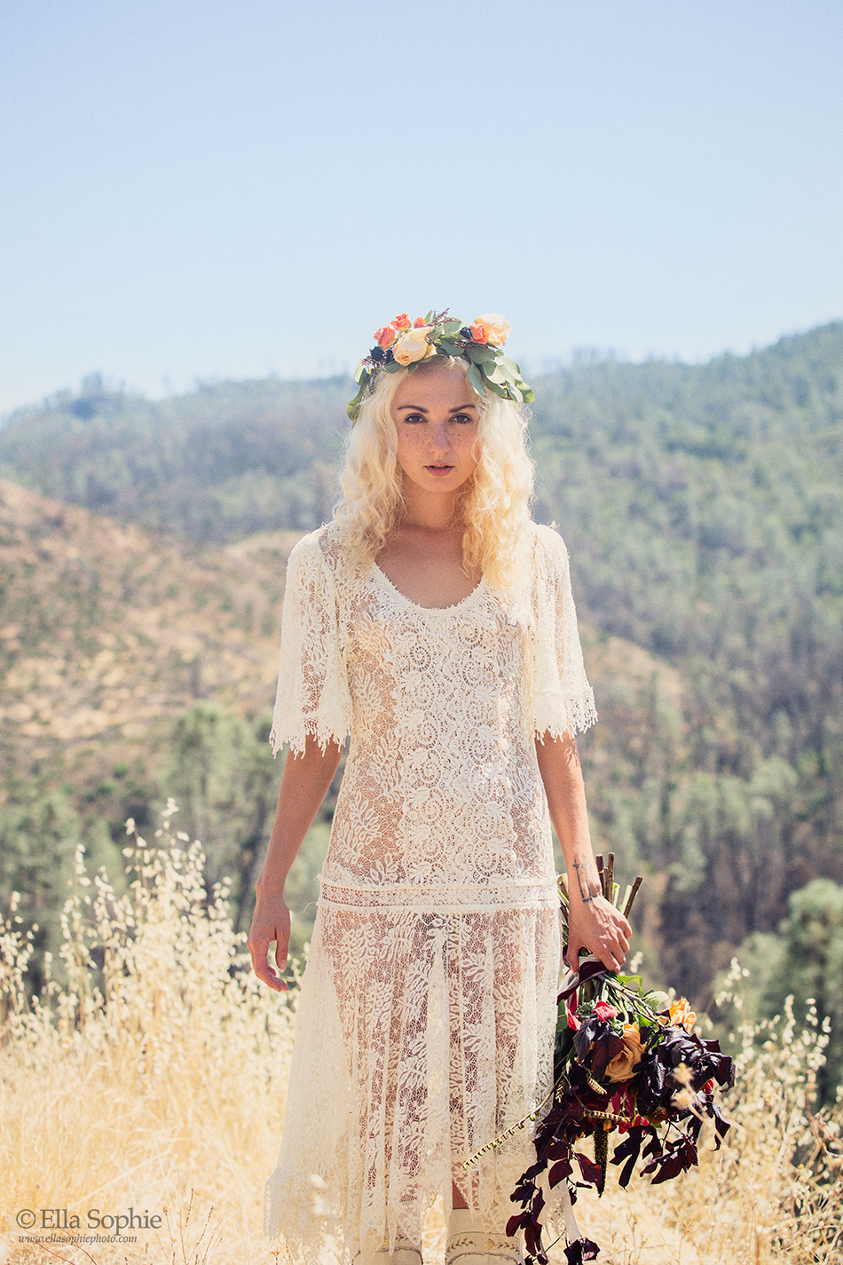 Ella Sophie, Napa CA. Model Zoe West, adventurous artistic bridal portraits. vintage wedding dress