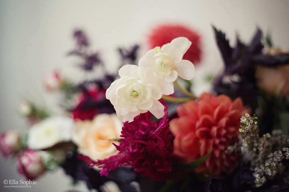 red and white flower bouquet, oakland photographer ella sophie
