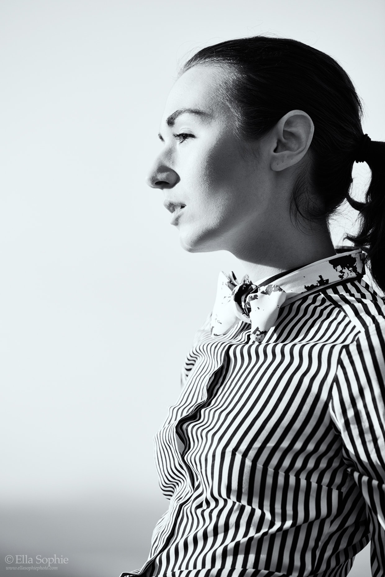 Traveling model Zoe West, by Oakland photographer Ella Sophie in striped menswear