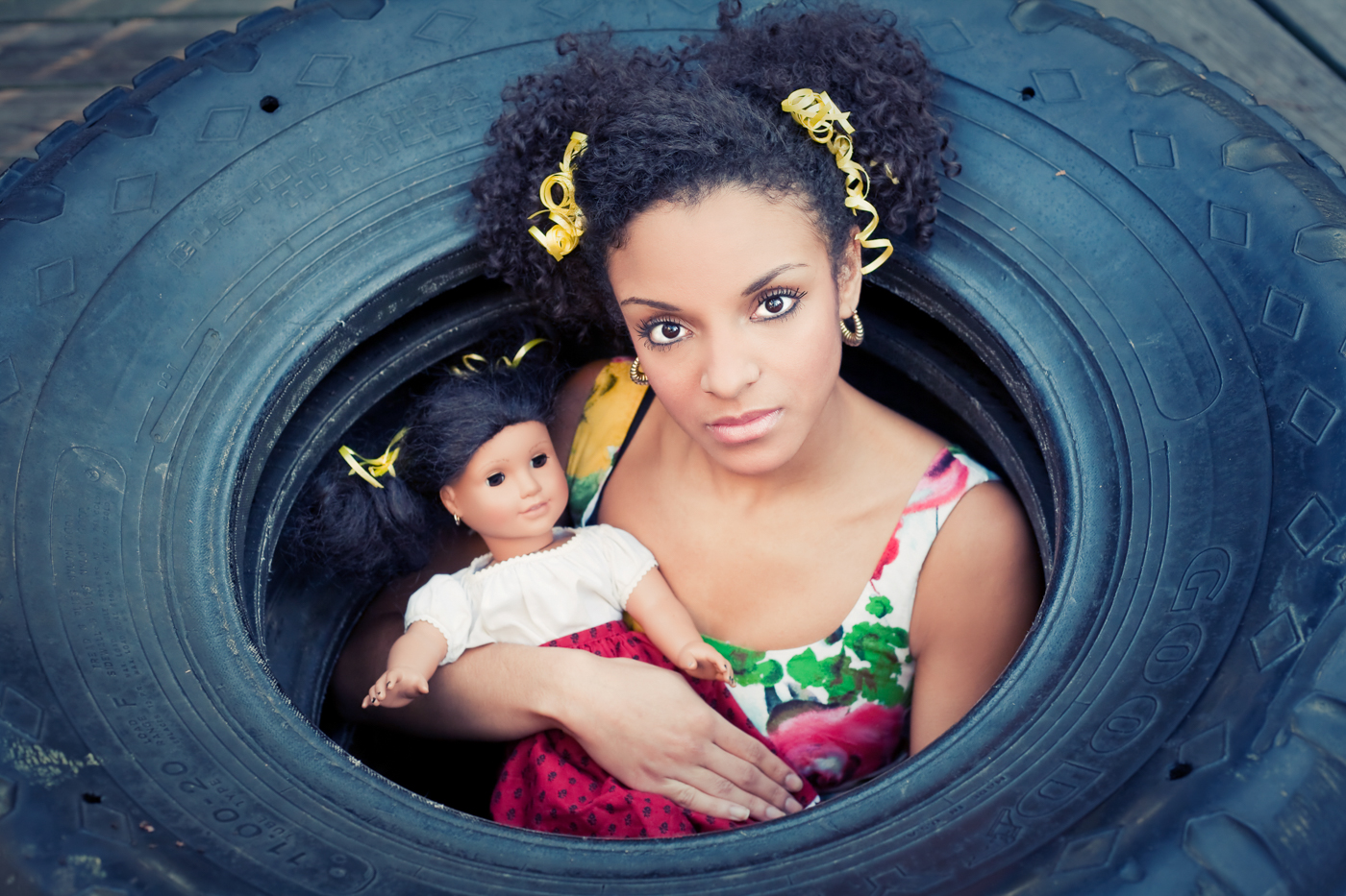 Model Lilith Mesidor poses as doll for feminist art series.