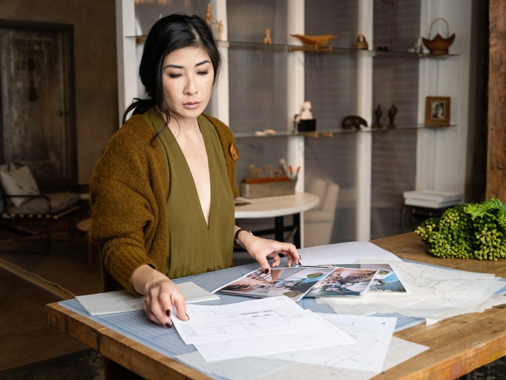 Branding Portraits of hospitality design executive working in her Oakland studio. 